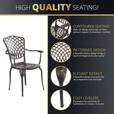 Kinger Home Arden Cast Aluminum Outdoor Patio Dining Metal Chairs Set Of 2 With Lattice Weave Design In Bronze