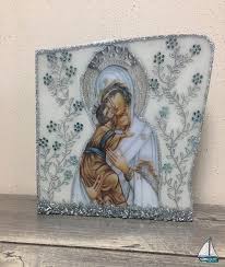White Granite Icon Of Holy Mary And