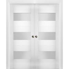 Vdomdoors Sliding French Double Pocket Doors 72 X 96 Inches Opaque Glass Sete 6003 White Silk Kit Rail Hardware Mdf Interior Bedroom Modern Doors