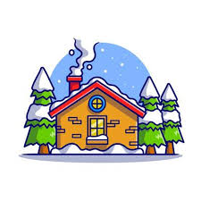 Snow Cabin In Winter Cartoon Vector
