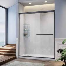 Sunny Shower Glass Door Semi Frameless Sliding Glass Shower Door 1 4 Clear Glass Doors For Bathroom Black Finish 58 5 60 In W X 72 In H