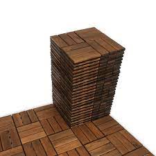 Gogexx 12 In X 12 In Outdoor Checker Pattern Square Wood Interlocking Flooring Deck Tiles In Brown Pack Of 30 Tiles