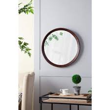 Round Wood Framed Wall Mirror