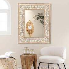Parisloft 27 5 In W X 35 5 In H Rectangle Carved Wood Framed Wall Mirror