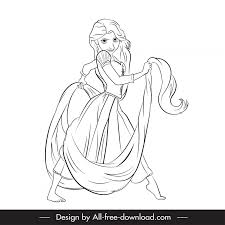 Rapunzel Cartoon Character Icon Black