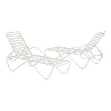 Hampton Bay White Adjustable Outdoor Strap Chaise Lounge With Aluminum Frame 2 Pack