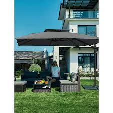 10 Ft X 10 Ft Square Two Tier Top Rotation Outdoor Cantilever Patio Umbrella With Cover In Gray