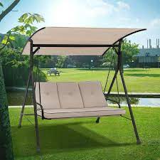 Angeles Home 3 Person Metal Outdoor Patio Swing With Adjustable Canopy And 900 Lbs Weight Capacity
