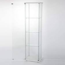 Floor Standing White 4 Shelves Glass Display Cabinet With Door 64 X 17 X 14 5