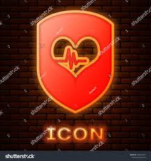 Glowing Neon Shield And Heart Rate Icon