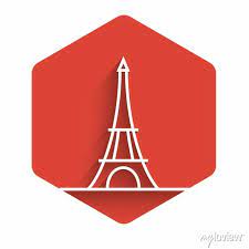 White Line Eiffel Tower Icon Isolated