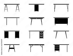 Office Table Front View Icon Set Black