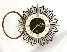 Mid Century Sunburst Wall Clock From
