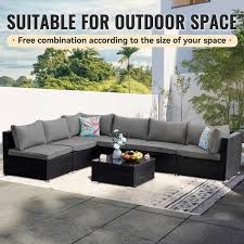 Cesicia Black 7 Piece Wicker Outdoor Sectional Sofa Set Patio Conversation Set With Gray Cushions