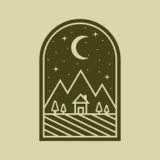 Vector Mountain House Night View Simple
