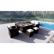 Moda Furnishings Amy Brown 6 Piece Wicker Patio Fire Pit Conversation Sofa Set With Beige Cushions