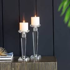 A B Home Clear Crystal Candle Holders Set Of 2
