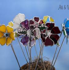 Stained Glass Flower On Metal Rod For