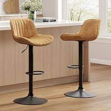 Art Leon Modern Gray Faux Leather Swivel Adjustable Height Bar Stools With Black Base Set Of 2