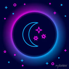 Glowing Neon Line Moon And Stars Icon
