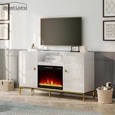 Clihome 71 In W White Tv Stand With Fan Forced Electric Fireplace Bl Jhgm223 Wh