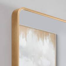 Medium Modern Rectangular Gold Framed Mirror With Rounded Corners 22 In W X 32 In H