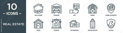 Real Estate Outline Icon Set Includes