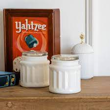 Vintage White Milk Glass Jar With Lid