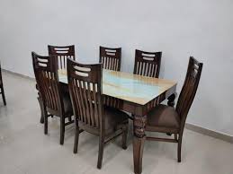 Modern Wooden 6 Seater Glass Top Dining