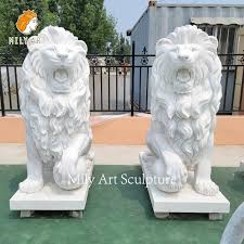 White Marble Lion Statue With Ball