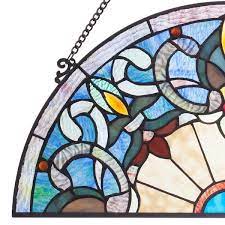 River Of Goods Corista Half Moon Stained Glass Window Panel Blue