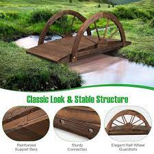 3 3 Ft Wooden Garden Bridge With Half Wheel Safety Rails