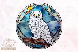 Stained Glass Snowy Owl Watercolor