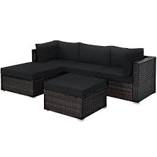 5 Pieces Patio Sectional Rattan Furniture Set With Ottoman Table Black Costway