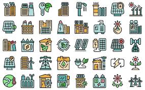 Home Power Plant Icons Set Vector Color