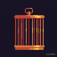 Bird Cage Pixel Art Icon Isolated