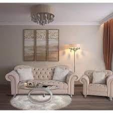 Chesterfield Tufted Camel Back Sofa Set