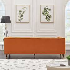 Conroe Mid Century Tufted Tight Back Velvet Upholstered Sofa In Orange