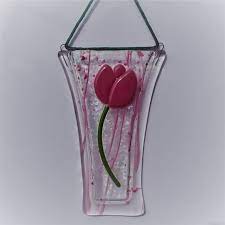 Fused Glass Bud Vase With Pink Tulip