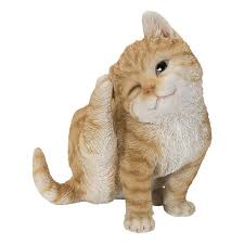 Yellow Cat Scratching Ear Statues