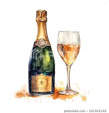 Bursting Champagne Bottle Watercolor