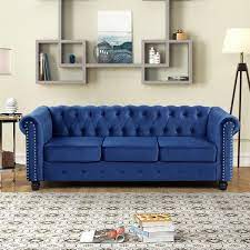 Velvet Couches For Living Room Sets Chair And Sofa 2 Pieces Top In Blue