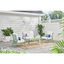 Hampton Bay Sunnymead 4 Piece Metal Outdoor Set With Bright White Cushions