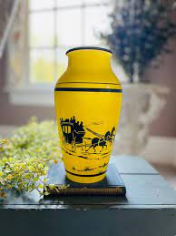 Vintage Yellow Glass Urn Vase With