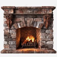 Exposed Brick Fireplace Isolated On