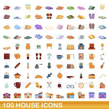 100 House Icons Set Cartoon Style
