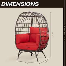 Joyside Patio Wicker Indoor Outdoor Egg Lounge Chair With Red Cushions