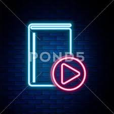 Glowing Neon Line Audio Book Icon