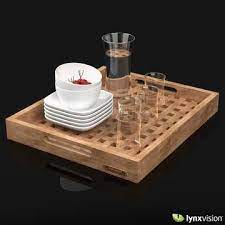 Wooden Tray Set With Glasses Jug