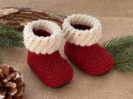 Baby Booties Santa 0 6 Months Crochet